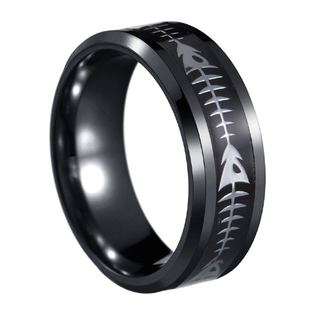 mtvxesu Rings Men's New Stainless Steel Trend Jewelry 8MM Fishbone Patch Ring6-13 Sale