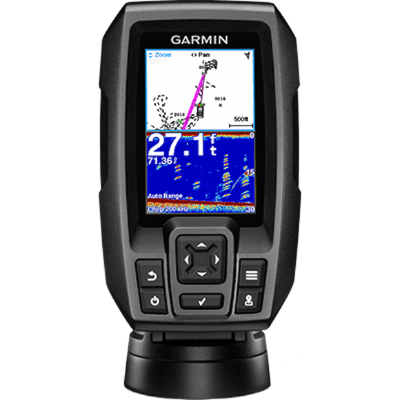 Garmin Fish Finder 010-01550-00 Striker 4; 3.5 Inch LCD Display; HVGA Color; 480 x 320 Pixels Resolution; Keypad; Built-In GPS; IPX7 Rating Waterproof; Transmit Power 200 Watt; 10-20 VDC
