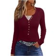 thumbnail image 2 of Qertyioot Chemise Blouse Décontractée pour Femme à Boutons, Manches Longues, Col Rond, Ajustée, avec Dentelle Cousue, 2 of 6