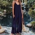 thumbnail image 2 of Plebaso Women's V Neck Sleeveless Jumpsuits Loose Spaghetti Strap Casual Wide Leg Rompers with Pockets, 2 of 7