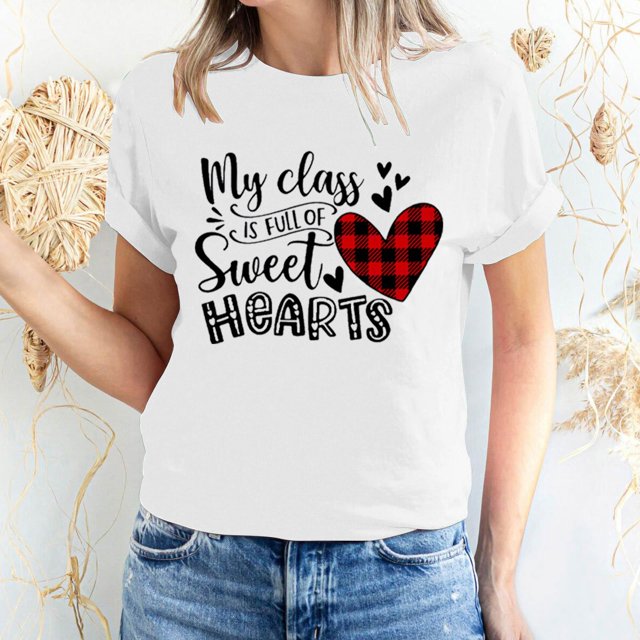 Pisexur T-shirt de la Saint-Valentin Haut T-shirt de la Saint-Valentin pour Femme Amour Imprimé T-shirt à Manches Courtes Haut à Manches Courtes Col Rond Haut/chemise