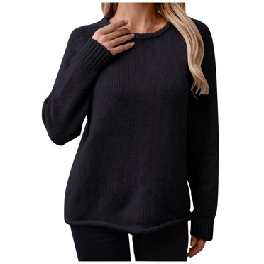 cfhntfmh Women's Casual Long Sleeve Sweaters 2024 Fall Fashion Loose Crewneck Knit Solid Pullover Sweater Tops
