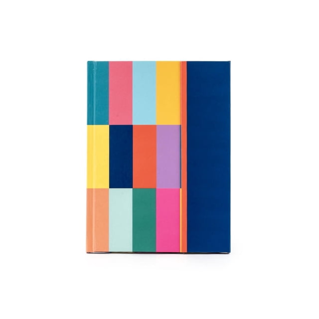 Hilroy® Journal à Carreaux, 6X8, Vue de devant Montrant un Journal compact avec une Couverture Rigide Tendance et une lamination au Toucher Doux Mettant en Vedette un Motif à Carreaux Rayé Multicolore en Blocs Bleu, Rose, Jaune, orange, Violet et Vert, Contenant 160 pages Lignées avec Fermeture Magnétique, Idéal pour le Bureau et l'École et Souvent Utilisé comme Journal Intime Ou pour la Prise de Notes.