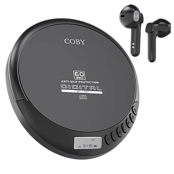 Coby Lecteur CD Portable avec Écouteurs Bluetooth et Sans Fil, Écouteurs Filaires, Radio FM, AUX, Lecteur CD MP3 Anti-Saut pour la Maison, la Voiture, Écouteurs Rechargeables