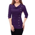 thumbnail image 4 of INSPIRE CHIC Women's Cowl Neck Buttons Decor Long Sleeves Ruched Top, 4 of 6