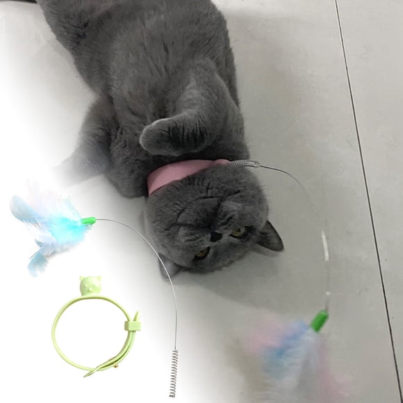 Multifunctional Cat Teaser Collar Interactive Self Play Toy with Feather for Feline Entertainment