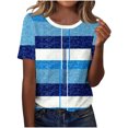 thumbnail image 3 of Pisexur Hauts pour Femmes Décontractés en Lin Col Rond Grande Taille Imprimé Manches Courtes T-shirt Blouse, Hauts d'Été pour Femmes Marine,P, 3 of 3