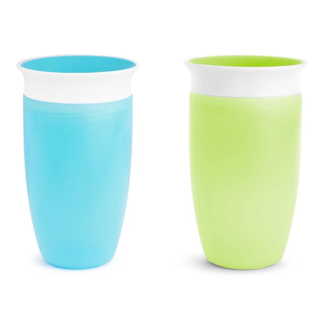 Miracle® 360° Sippy Cup, 10 Oz, Lot de 2 avec Deux Gobelets pour Tout-Petits Anti-Déversement en Bleu et Vert Pâle avec Rebords Blancs, Conçus pour Boire à 360 Degrés depuis n'Importe Quel Bord, Sans BPA et Lavables au Lave-Vaisselle pour un Nettoyage Facile.