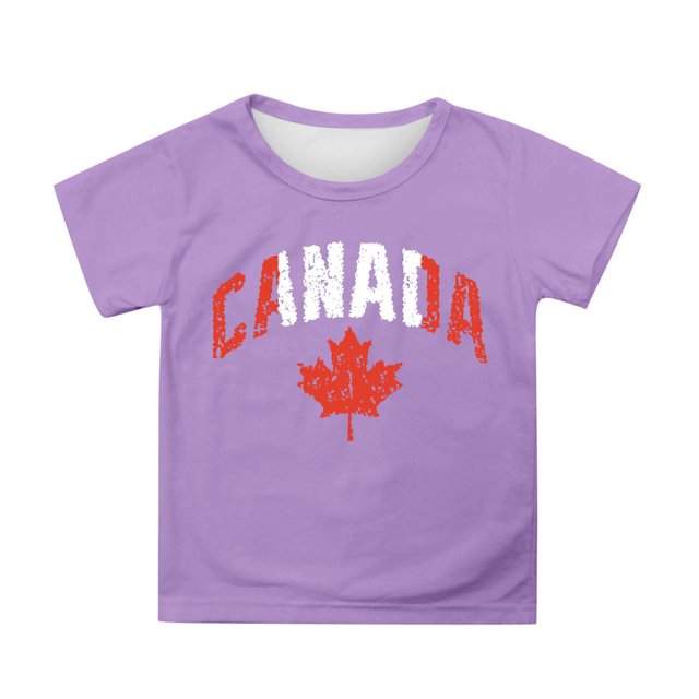 T-shirt à Manches Courtes pour Filles de la Fête du Canada, Col Rond d'Été, Coupe Décontractée, Chandails de Base