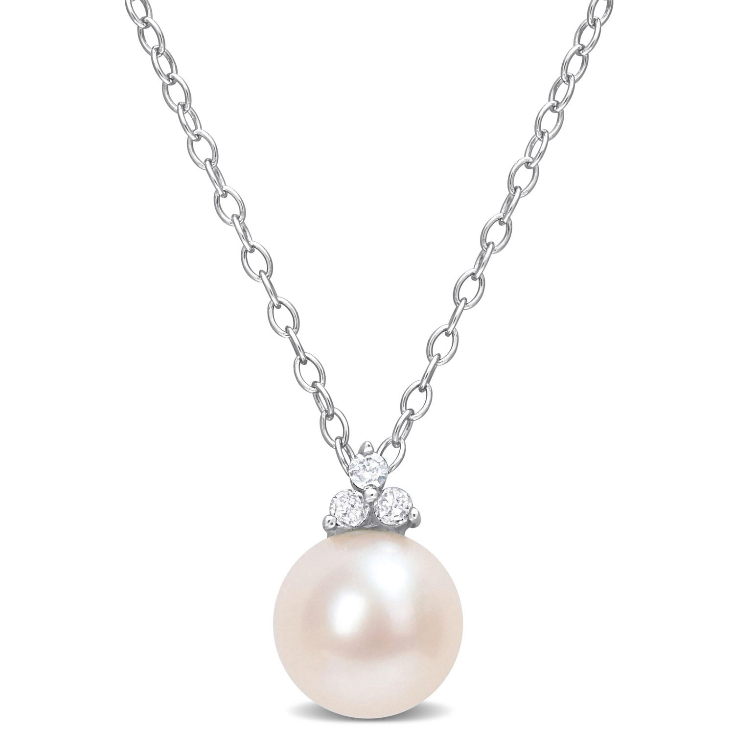 Collier à 3 pierres de Miabella avec perles culture d'eau douce et accent de diamant en argent sterling.