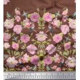thumbnail image 2 of Soimoi Brown Rayon Crepe Fabric Flowerpecker & Floral Panel Fabric Prints by Yard 46 Inch Wide, 2 of 5
