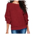 thumbnail image 1 of Ketyyh-chn99 T-Shirt Femme Mode Blouse Ample Manches Longues Extensible Col Ras du Cou T-Shirt Côtelé Ajusté Décontracté Basique Hauts Rouge,m, 1 of 4