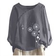 thumbnail image 1 of CHUANK Hauts pour Femmes en Liquidation à Moins de 10$ Hauts pour Femmes Décontractés Printemps Été Manches Longues Coton Lin Imprimé Graphique Pissenlit Col Rond Blouses Vintage Grande Taille, 1 of 4