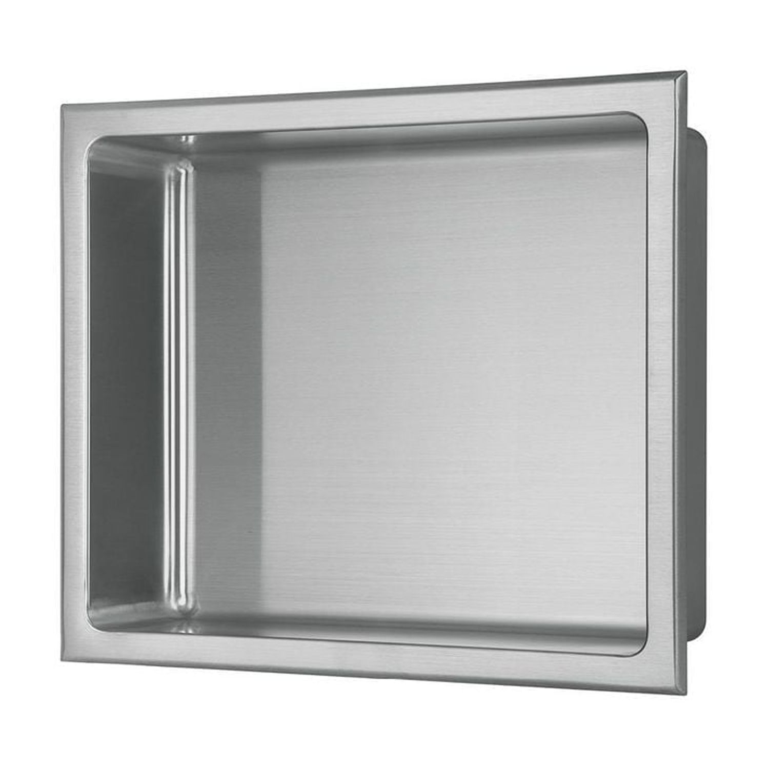 Niche de douche murale d'akuaplus® 12 po x 14 po, fait en acier inoxydable.