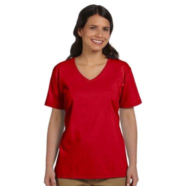 Hn Lad Comfrt T-Shirt à Col en V Doux (Rouge Foncé) (S)