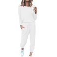 thumbnail image 1 of GZWYHT Sets for Women Long Sleeve Sets for Women Women Solid Color Long Sleeve Loose Long Pants 2 Set Lounge Sets for Women Track Suits for Women Set White S, 1 of 2
