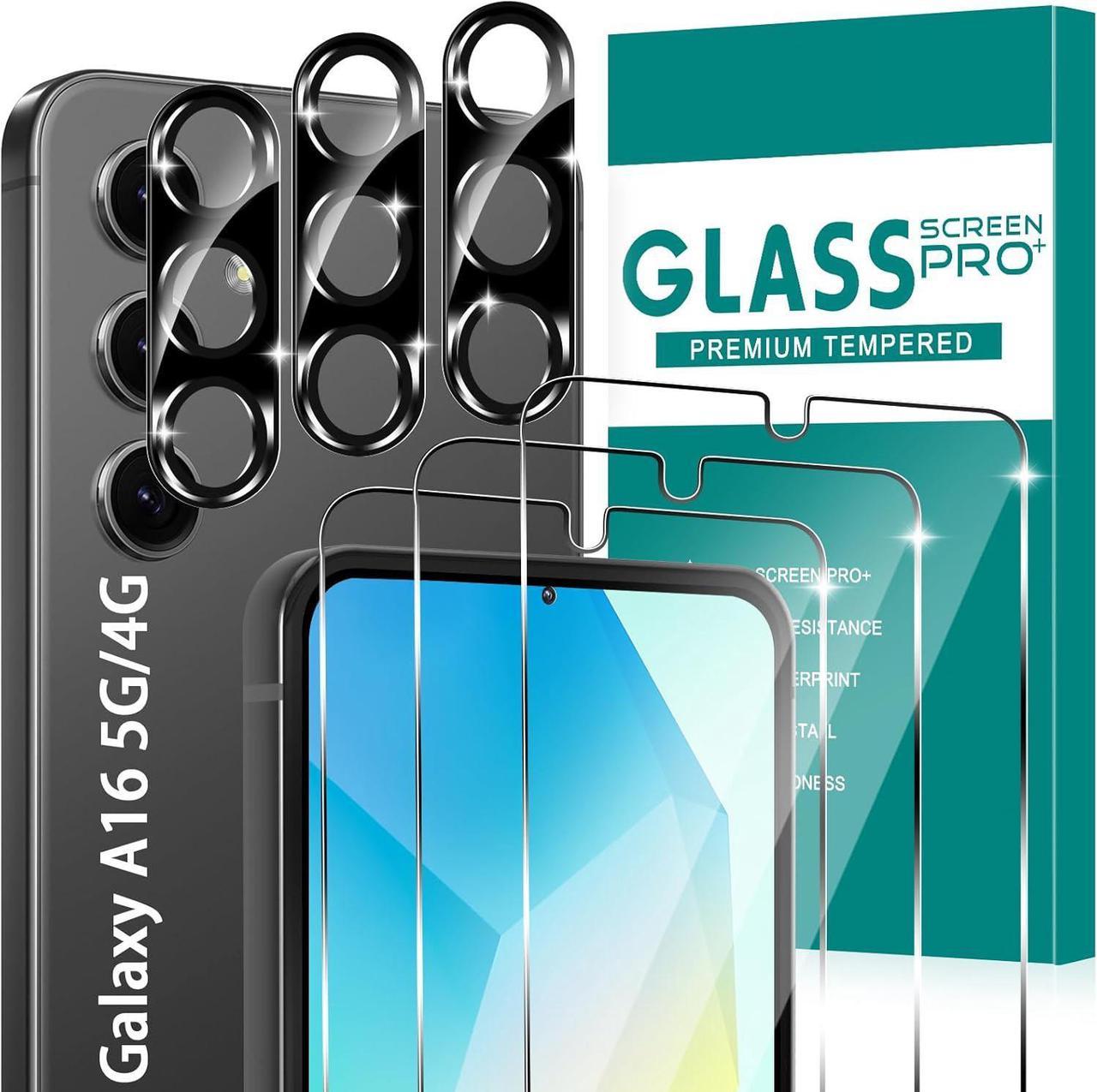 [3+3 Pack] Glass Screen Protector for Samsung Galaxy A16 with Camera Lens Protector, 3D Curved, 6.6 inch 9H Tempered Glass for Samsung Galaxy A16 Glass Screen Protector