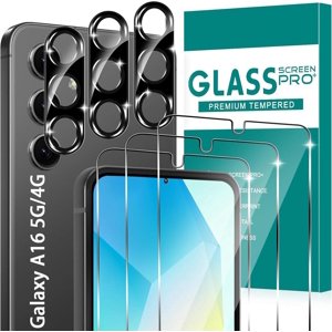 [3+3 Pack] Glass Screen Protector for Samsung Galaxy A16 with Camera Lens Protector, 3D Curved, 6.6 inch 9H Tempered Glass for Samsung Galaxy A16 Glass Screen Protector