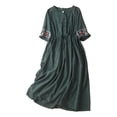 thumbnail image 3 of Sentmoon Robe de Plage pour Femme à Col Rond, Manches Courtes, Grande Taille, Robe de Fête, Broderie, Coupe Décontractée, à Lacets, Robe d'Été en Lin, Incontournables de Plage Mode pour Tenue Décontractée et Tous les Jours, Vert, TTG, 3 of 8