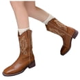 thumbnail image 1 of Womens Embroidered Cowboy Riding Boots Classic Leather Square Toe Wide Mid Calf Pull on Cowgirl Booties, 1 of 8