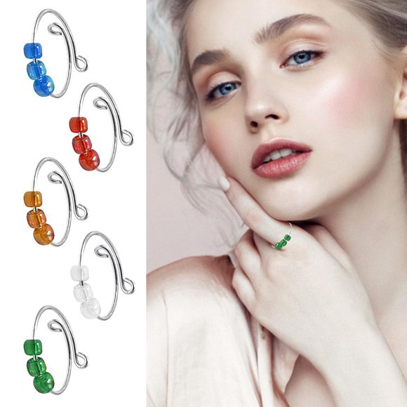Women Girls Anxiety Ring Fidget Rings for Anxiety Spinning Ring with Beads for Women Opening Finger Ring