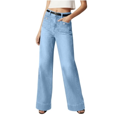 Wide Leg Jeans for Women, Casual Elastic High Waist Wide Leg Loose Straight Leg Fashion Jeans, Ladies' Jeans