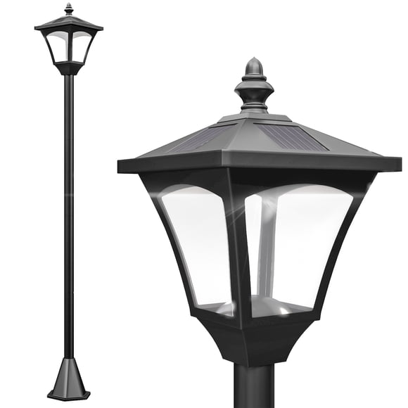Outsunny Lampadaire Solaire Simple pour Jardin, Style Lampadaire DEL à Énergie Solaire, Lumière Extérieure Étanche 5-6 Heures avec Base pour Pelouse, Sentier, Allée 47 Po H, Noir