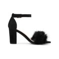 thumbnail image 3 of BLISSFUL STEP Women's Faux Fur Ankle Strap Block Heel Open Toe Sandals Black 6, 3 of 8