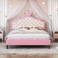 thumbnail image 2 of PU Leather Princess Bed with Tufted Headboard,Pink, 2 of 14