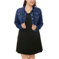 thumbnail image 3 of GRACE & GRANDEUR Women's Plus Jean Jackets Button Down Denim Bomber Jacket, 3 of 4