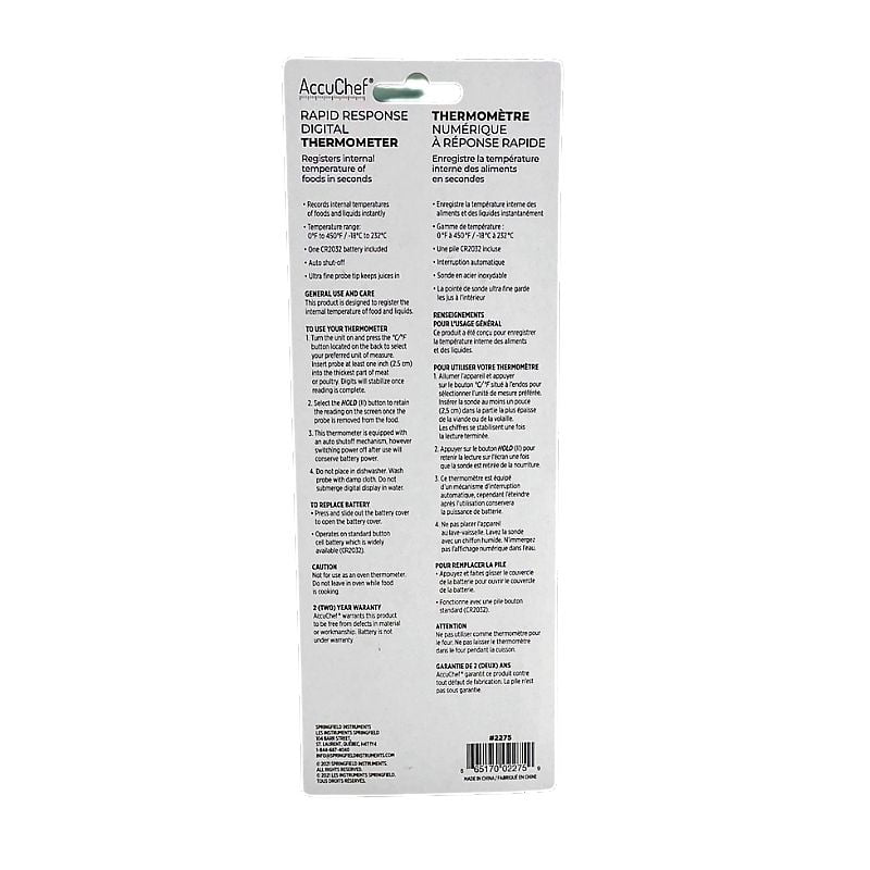 AccuChef Rapid Response Digital Thermometer, Stainless Steel, Backlit Display, Model 2275