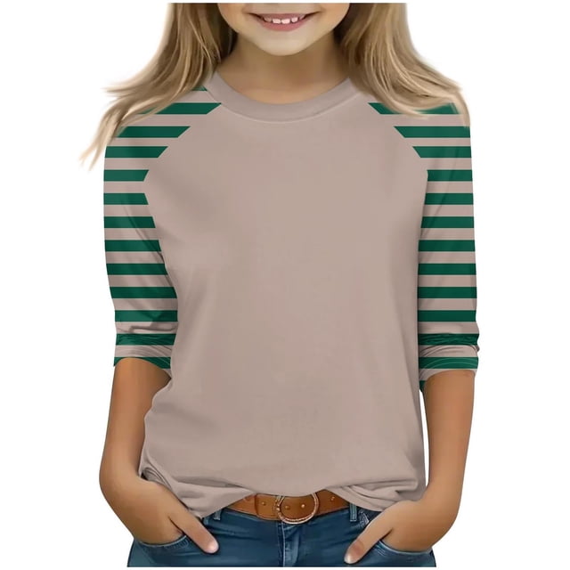 SERTG T-Shirt Mode Enfant Col Rond Manches 3/4 Imprimé Col Rond pour Été et Printemps 4-15 Ans (Marron4, 11 Ans)