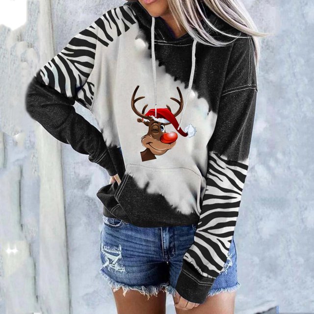 Chandails à Capuche de Noël pour Femmes en Liquidation, Imprimé Mode, Col Rond, Hauts à Enfiler, Manches Longues, Blouse à Capuche, Chandail