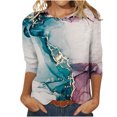 thumbnail image 2 of Hauts d'Été pour Femmes 2023 Manches 3/4 Mode pour Femmes Manches Courtes Rétro Col Rond Imprimé Hauts Amples Blouse Manches Trois Quarts T-Shirts à Manches Longues pour Femmes en Liquidation, 2 of 4