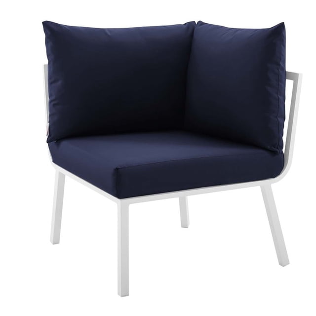 Modway Chaise d'Angle de Patio Extérieur en Aluminium, Blanc/bleu Marine
