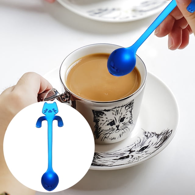 Oleegame 1PC Stainless Steel Cutlery Set Cat Spoon Short Handle Spoons Flatware Coffee Drinking Tools Kitchen Gadge