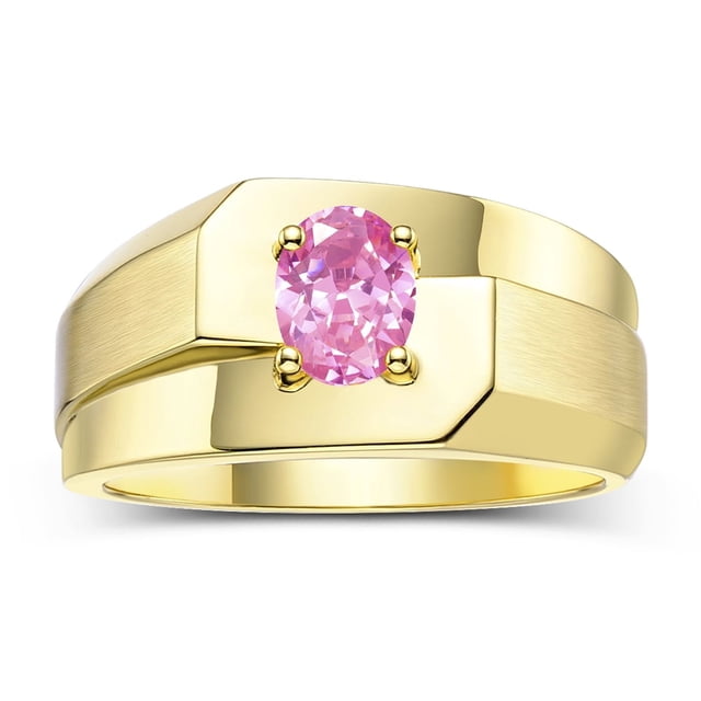 RYLOS Men's Rings 14K Yellow Gold Ring Classic Solitaire 7X5MM Oval Shape Gemstone Designer Band Pink Ice October Birthstone Rings For Men Size 11