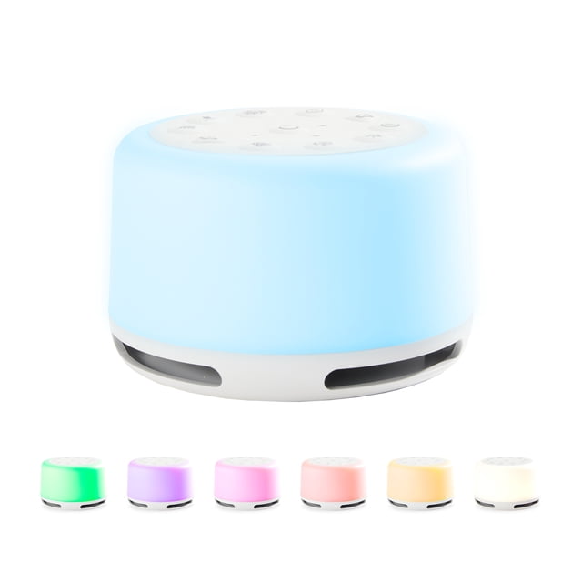 HoMedics Sound Aura de Sommeil, une machine portable à Bruit Blanc au design Multicolore, Offrant 28 options Sound comme le Bruit Blanc, les Vagues Océaniques et les Berceuses. les Fonctionnalités Incluent 7 Couleurs de Lumière d'Ambiance avec Luminosité Réglable, un Haut-Parleur Bluetooth, des Exercices de Respiration Guidés et une Batterie USB-C rechargeable.