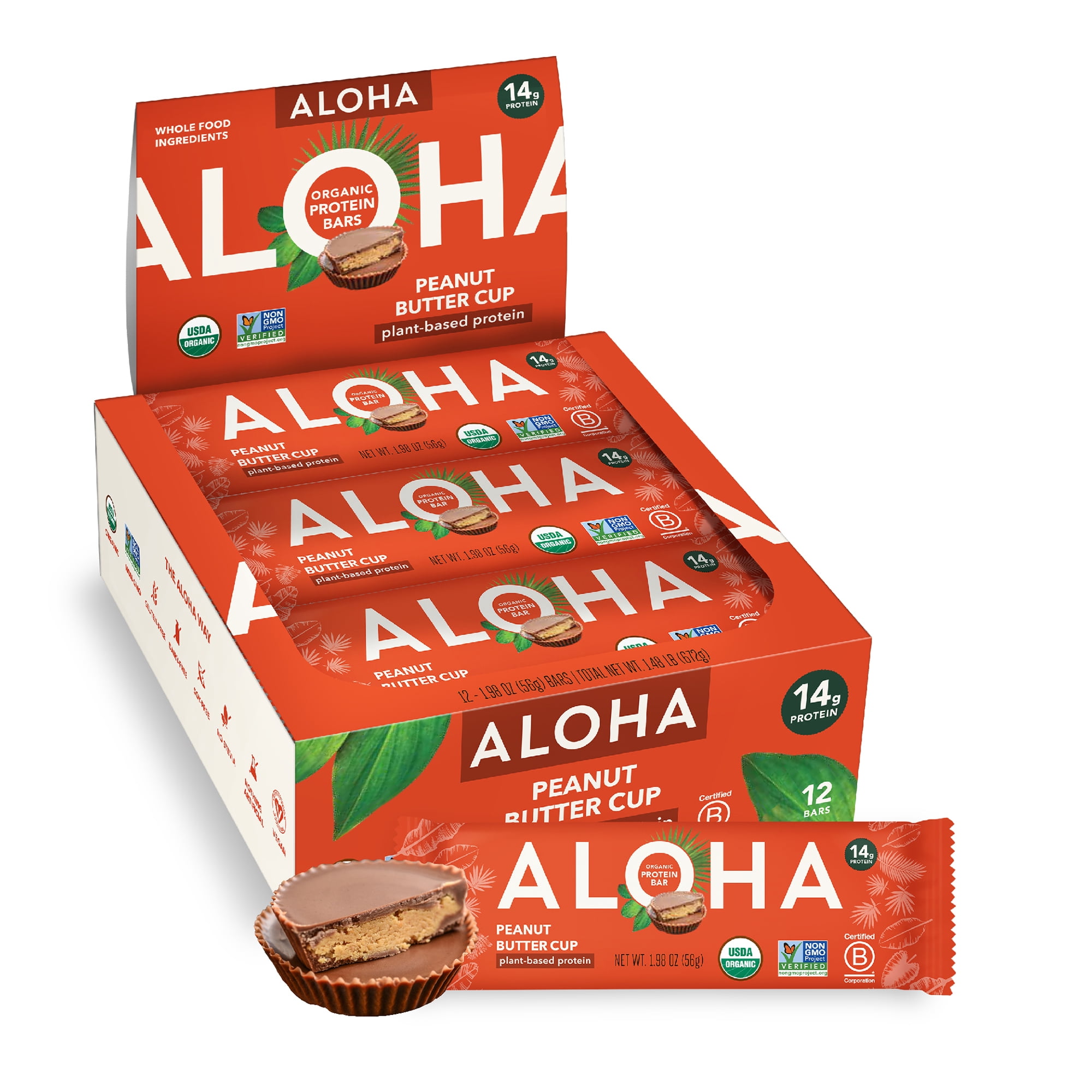 Aloha Organic Protein Bar - Plant Based Peanut Butter Cup 12 bars
