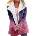 thumbnail image 3 of Womens Loose Fuzzy Fleece Gradient Lapel Single Breasted Buttons Jacket Hooded Coat, 3 of 6
