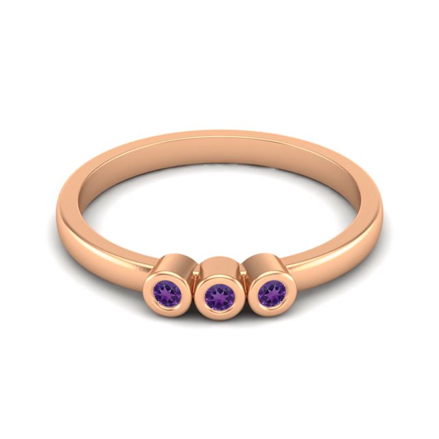 Bague Empilable pour Femme en Forme Ronde en Améthyste en Argent Sterling 925 Vermeil Rose Bijou Délicat