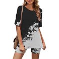 thumbnail image 1 of Ensembles d'Entraînement pour Femmes Mode Blouse à Col Rond T-Shirts à Manches Courtes Shorts Ensembles de Tenue Décontractée Ensembles 2 Pcs en Liquidation, 1 of 5