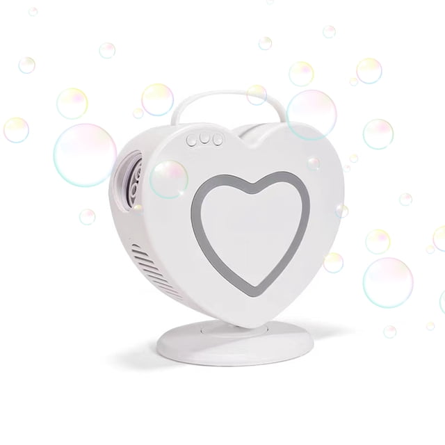 yeacher Heart-Shaped Electric Bubble Machine with Remote Control, Rechargeable Battery, and Multi-Hole Design for Outdoor Weddings and Parties (White/Pink)