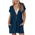 thumbnail image 1 of AherBiu Wide Leg Jumpsuits for Women Short Sleeve Half Button V Neck Short Rompers 1 Piece Summer Outfits, 1 of 6