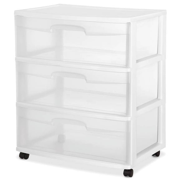 Sterilite Wide 3 Drawer Cart, White