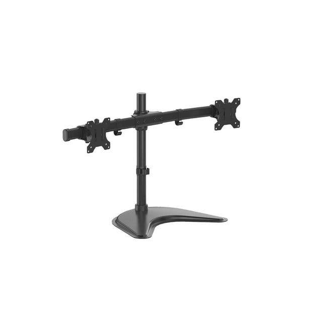Bras de Moniteur Horizontal Double Autoportant de Série Professionnelle avec base Lestée Noire à Profil Bas et Bras Ajustables Tenant Deux Moniteurs de 30 Pouces jusqu'à 17 Lb Chacun, avec Compatibilité de Montage VESA et Gestion Intégrée des Cordons pour des Configurations Ergonomiques à Affichages Multiples.