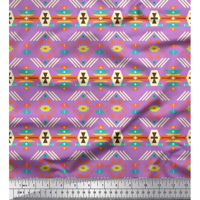 Soimoi Poly Georgette Fabric Geometric Southwestern Print Fabric by Yard 52 Inch Wide
