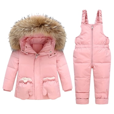 FAIWAD Baby Girls 2 Piece Winter Warm Hooded Snowsuit Puffer Down Jacket with Snow Ski Bib Pants Thicken Outfits