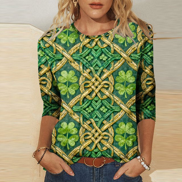 Mceream T-Shirt de la Saint-Patrick pour Femmes Drôle Manches 3/4 Hauts Mignons Décontractés Col Rond T-Shirts Graphiques Trèfle Imprimé Floral 2026 Hauts Chemisiers Grande Taille Vert TG