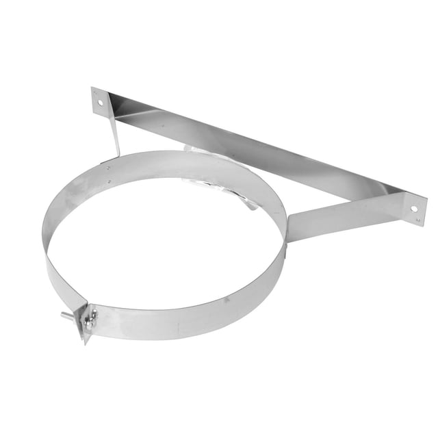 SuperVent JM7WB Bande Murale en Acier Inoxydable, Pince Circulaire avec support de Montage Plat et Trous de Vis pour Fixation Murale, Utilisée comme Accessoire de Conduit pour Soutenir les Conduites de Cheminée dans les Systèmes de ventilation et de Chauffage Résidentiels.